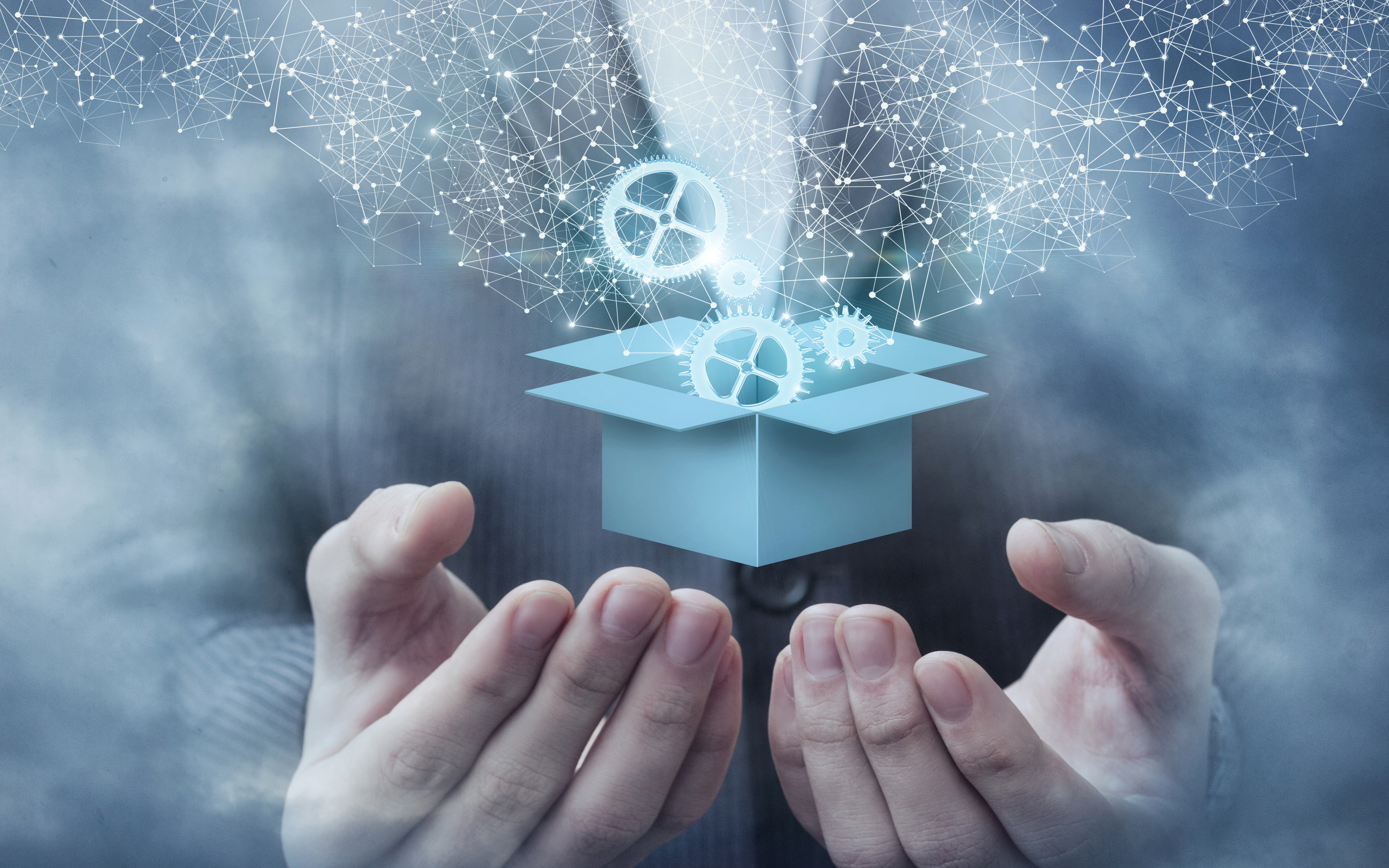 Professional Man Holding Gear Box Hologram